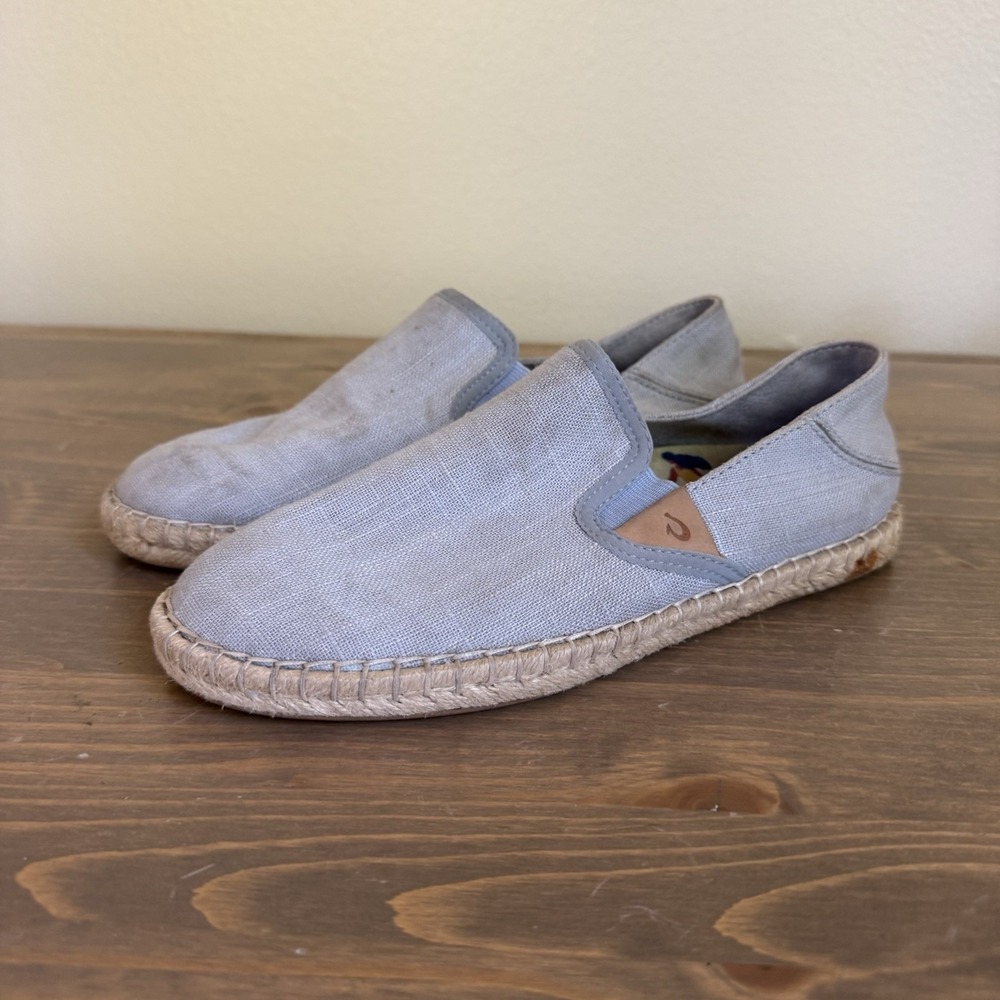 Olukai Women's 6 Blue Kaula Pa'a Kapa Espadrille Slip On Flats Comfort Shoes